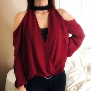 3 LEFT S-L July 4 Embroidered Red Chic Choker Top